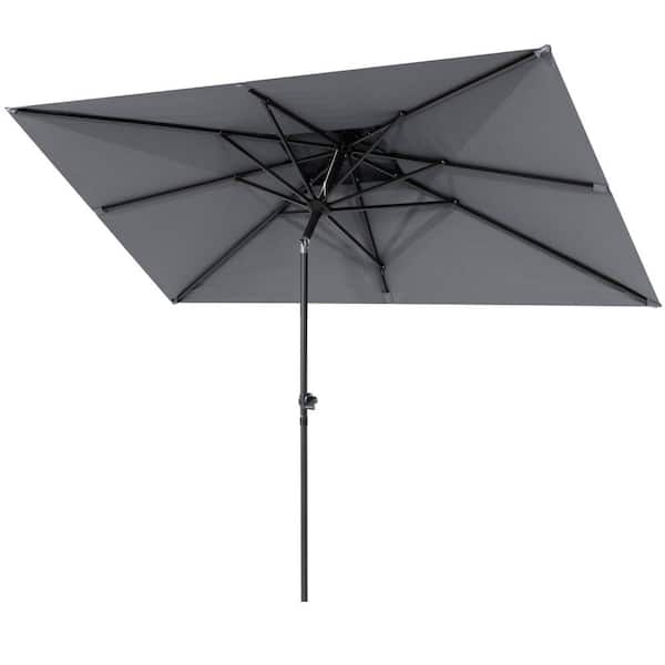 9 ft. x 5 ft. Aluminum Double Top Market Tilt Patio Umbrella in Dark Gray