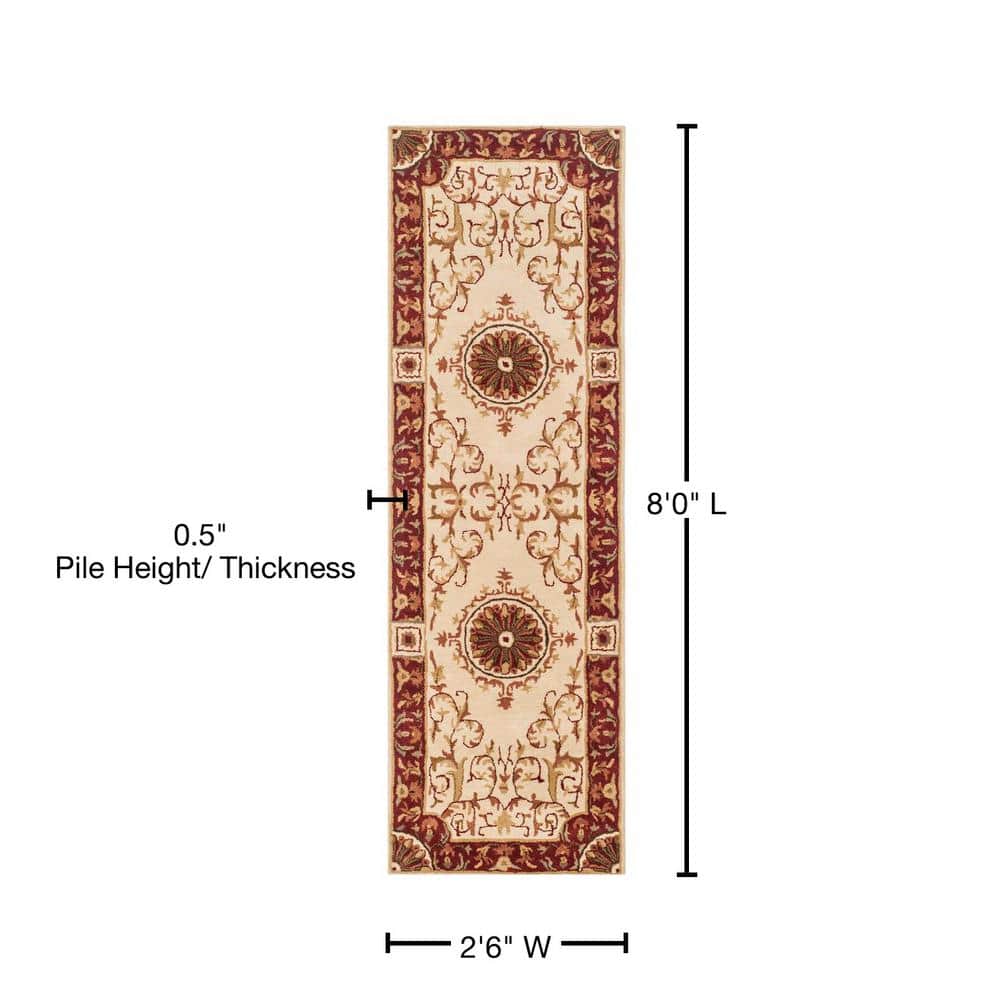 Ivory and Red Hand-Tufted Wool Area Rug 30" x 7"