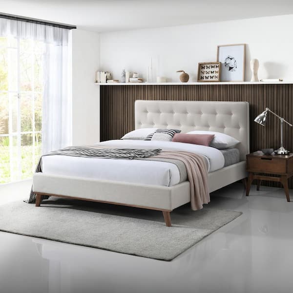 Ashcroft Furniture Co Adriano Beige Solid Wood Frame Queen Size Platform Bed