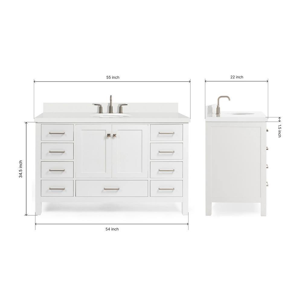 Cambridge 55" White Hardwood Single Basin Vanity with Quartz Top