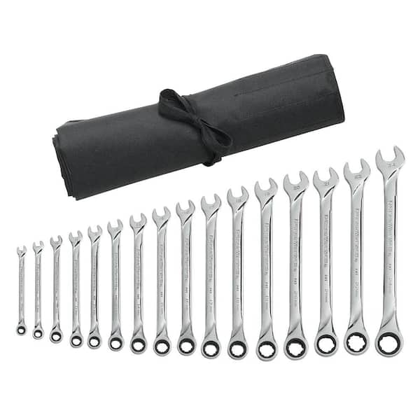 GEARWRENCH Metric 72-Tooth XL Combination Ratcheting Wrench Tool Set with Roll (16-Piece)