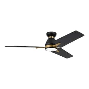 44 In. (3.7 ft. ) 3 Blades Indoor Flush Mount Ceiling Fan with Integrated LED, Black and Gold