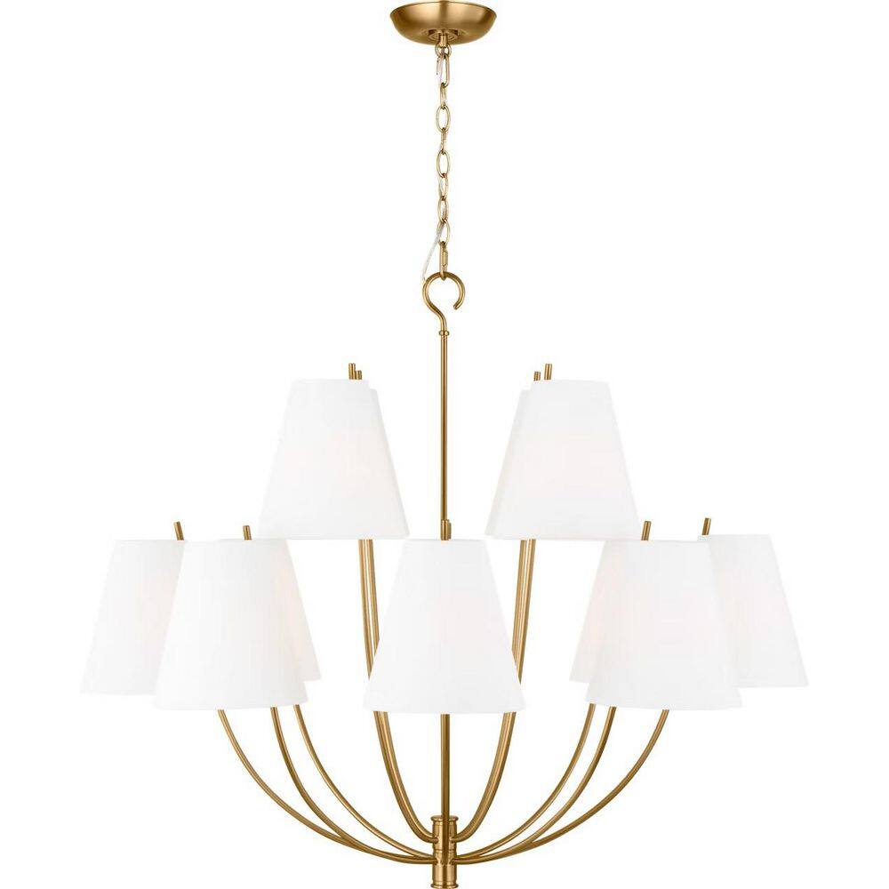 Marina 40 in. W x 34 in. H 12-Light Burnished Brass Traditional Dimmable Chandelier with White Linen Fabric Shades price history on PriceWatchPro
