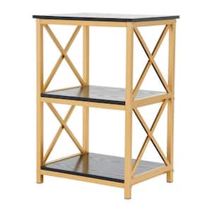 13.75 in. Crossline Side Table with 3 Shelves in Black and Gold