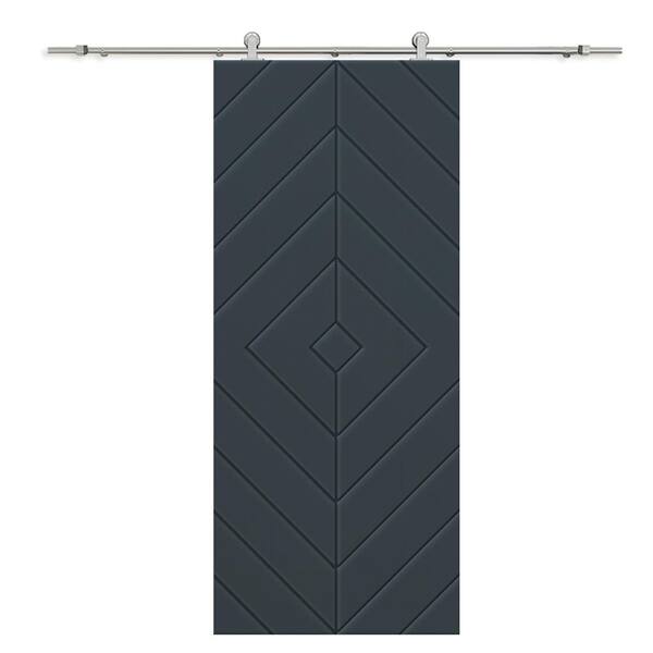 CALHOME Diamond 24 in. x 80 in. Fully Assembled Charcoal Gray Painted MDF Modern Sliding Barn Door with Hardware Kit