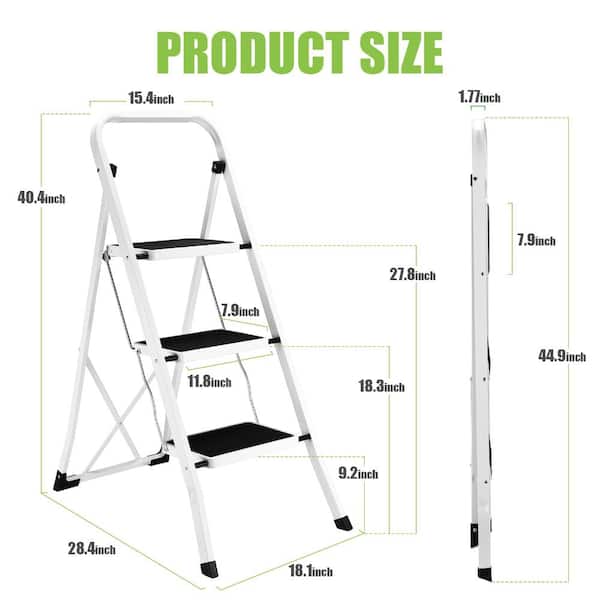 Soctone 3 Step Folding Ladder, Lightweight Portable Step Stool, 330 Lbs ...