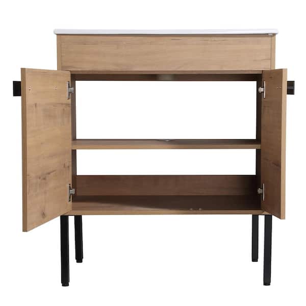 Victoria 30 in. W x 18 in. D x 35 in. H Freestanding Single Sink Bath Vanity in Wood with White Ceramic Top and Cabinet
