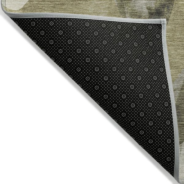 Olive Green 2 ft. x 8 ft. Woven Abstract Polyester Runner Indoor / Outdoor Area Rug