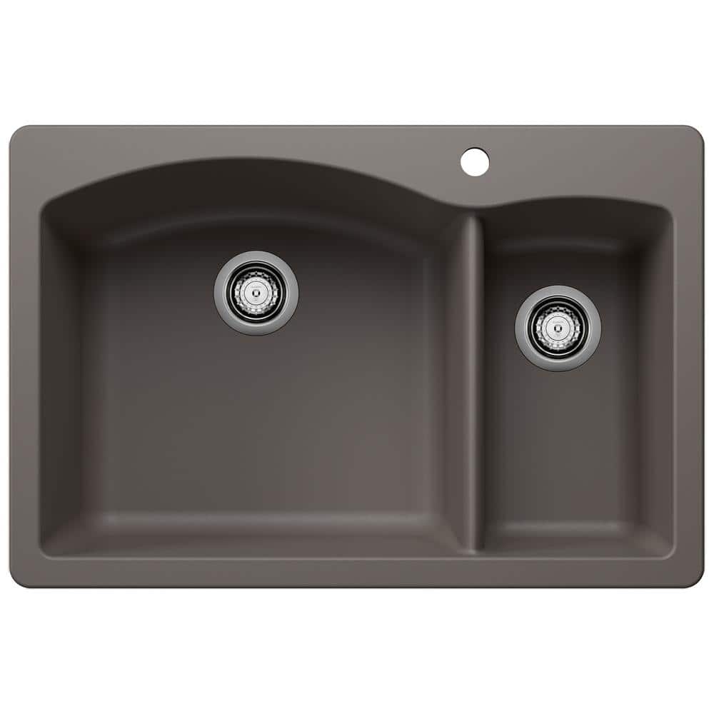 DIAMOND 33 in. Drop-In/Undermount Double Bowl Volcano Gray Granite Composit
