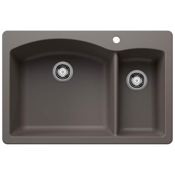 Blanco DIAMOND 33 in. Drop-In/Undermount Double Bowl Volcano Gray Granite Composite Kitchen Sink