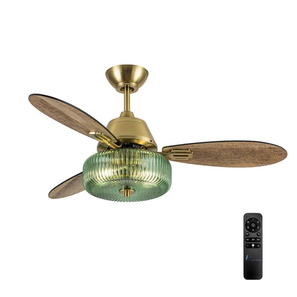 Elaine 42" Gold and Green Glass Ceiling Fan with Remote Control