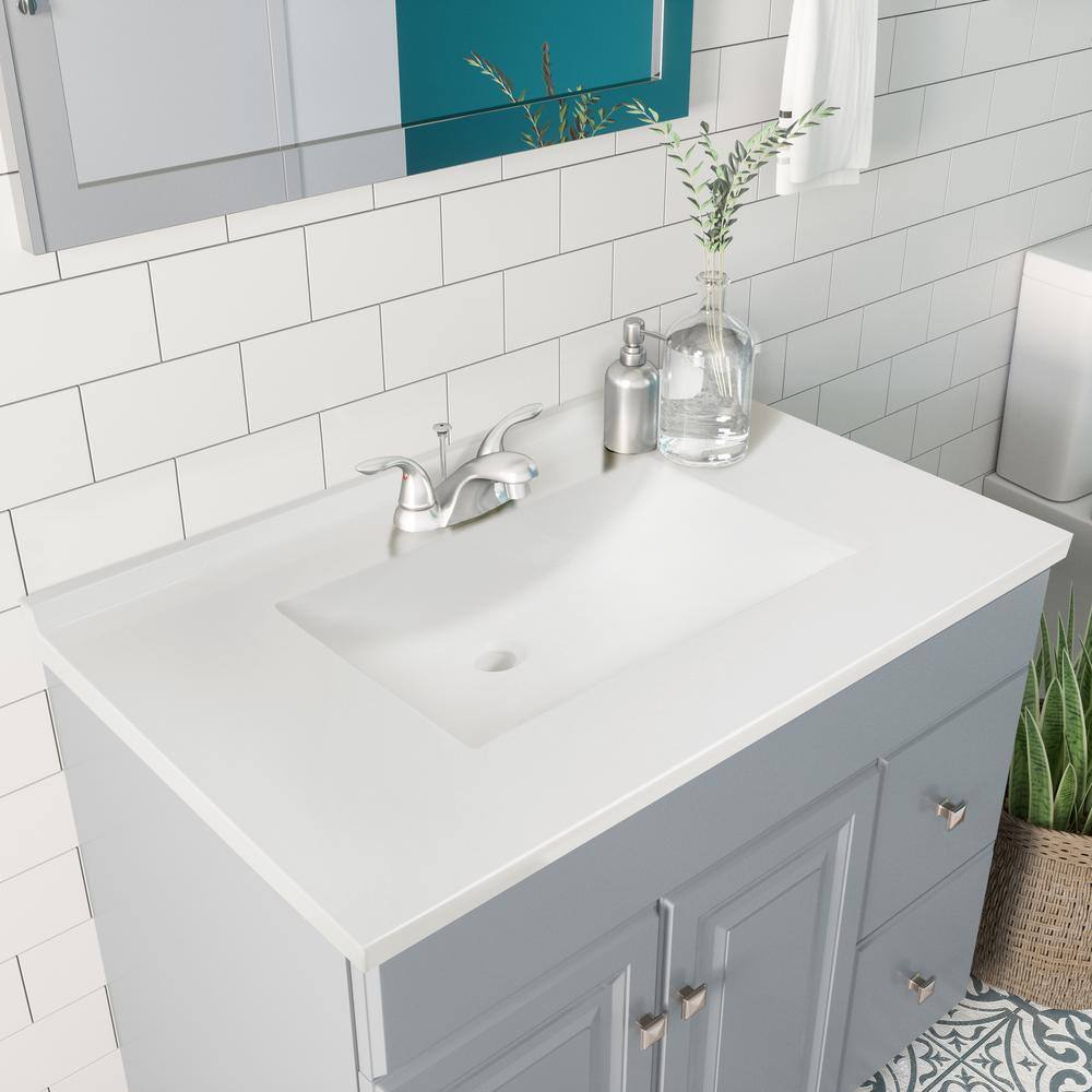 37-Inch White Cultured Marble Vanity Top with Backsplash