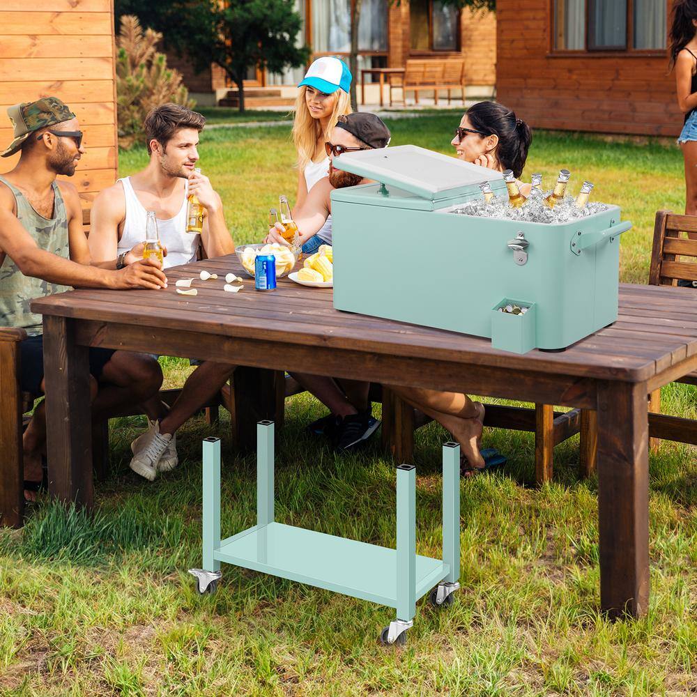 Mint Iron Wheeled Beverage Cooler Cart with Shelf