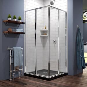 Cornerview 36 in. x 74-3/4 in. Framed Shower Enclosure in Chrome with Base in Black