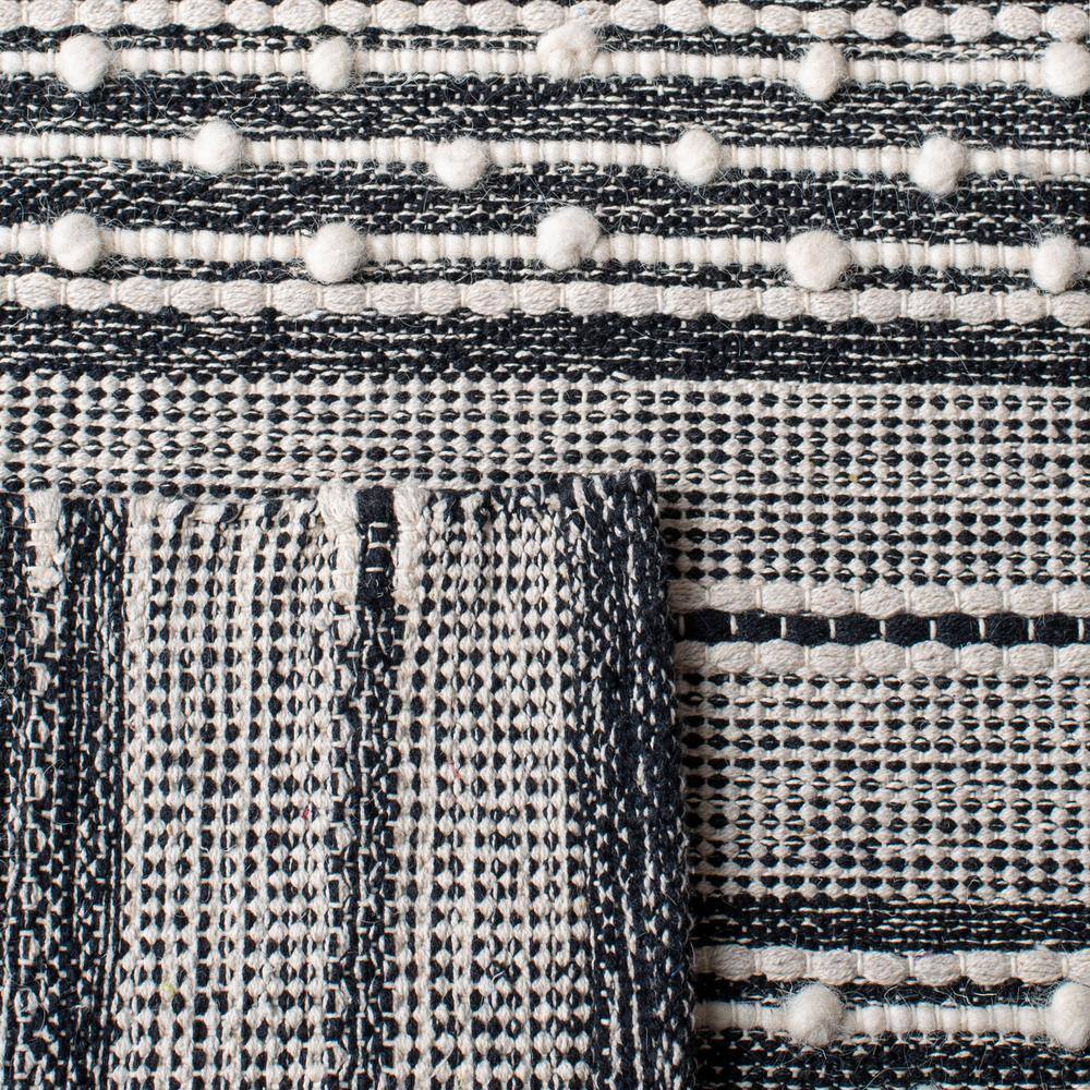 Black and Ivory Handwoven Wool Cotton Striped Area Rug