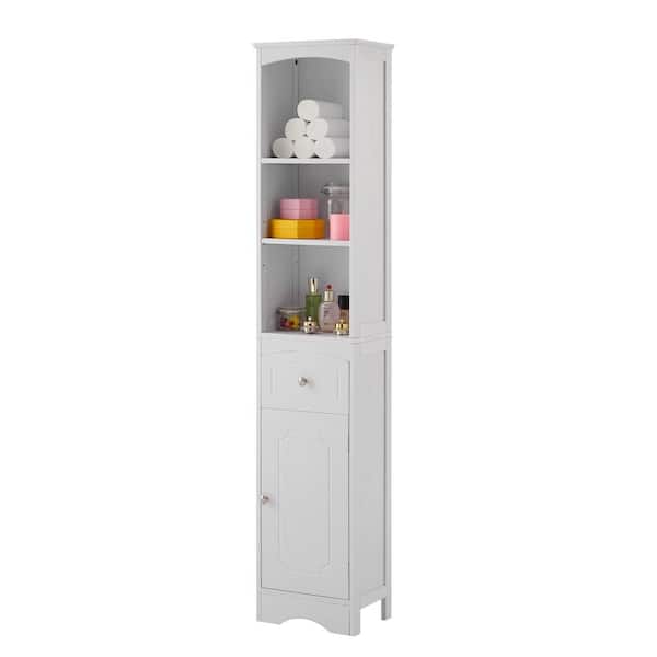 Lordear 13.4 in. W x 9.1 in. D x 66.9 in. H White Linen Cabinet Freestanding Tall Narrow Storage Cabinet with Adjustable Shelves