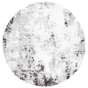 Berber Shag Grey/Dark Grey 7 ft. x 7 ft. Distressed Round Area Rug