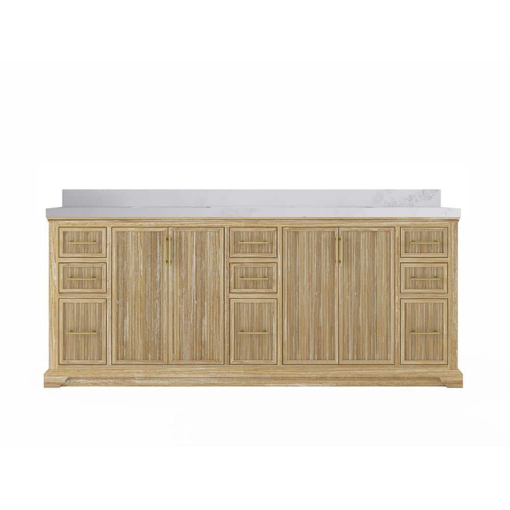 Alys Teak 84 in. W x 22 in. D x 36 in. H Double Sink Bath Vanity in Whitewashed with 2 in. Calacatta Nuvo Top price history on PriceWatchPro