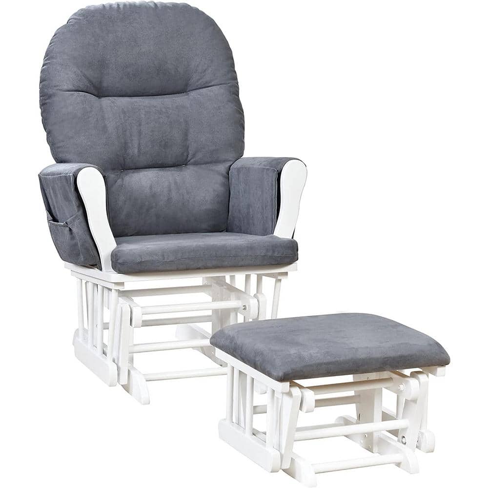 HOMESTOCK White/Dark Gray Glider and Ottoman Set Nursery Rocking Chair with Ottoman for Breastfeeding and Reading, Modern Glider -  81664HDN