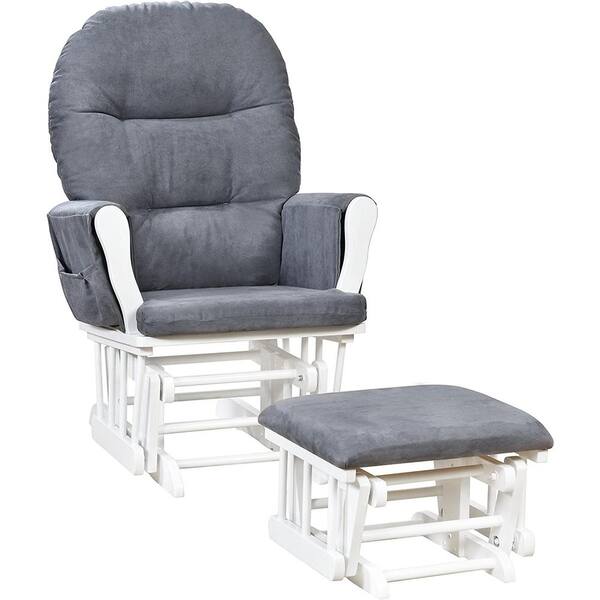 HOMESTOCK White/Dark Gray Glider and Ottoman Set Nursery Rocking Chair