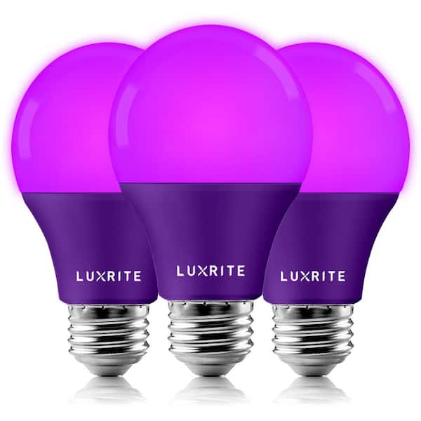 LUXRITE 60-Watt Equivalent A19 LED Light Bulb Purple Light Party Bulb (3-Pack)