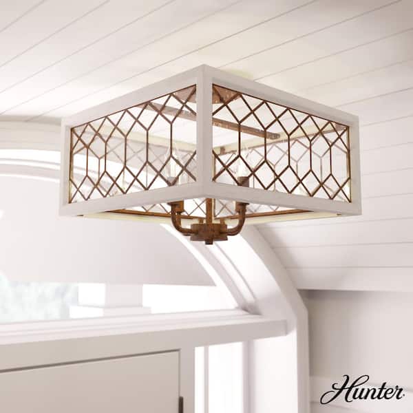 Chevron 16 in. 4-Light Distressed White Semi-Flush Mount