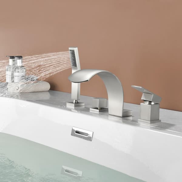 Ami Single-Handle Four Hole Tub Deck Mount Roman Tub Faucet with Hand Shower in Brushed Nickel