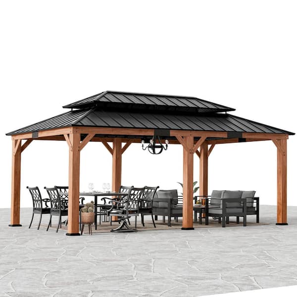 Ultra Series Wood Gazebo 12 ft. x 20 ft. Cedar Framed Wooden Gazebo with Double Galvanized Steel Roof, Permanent Hardtop