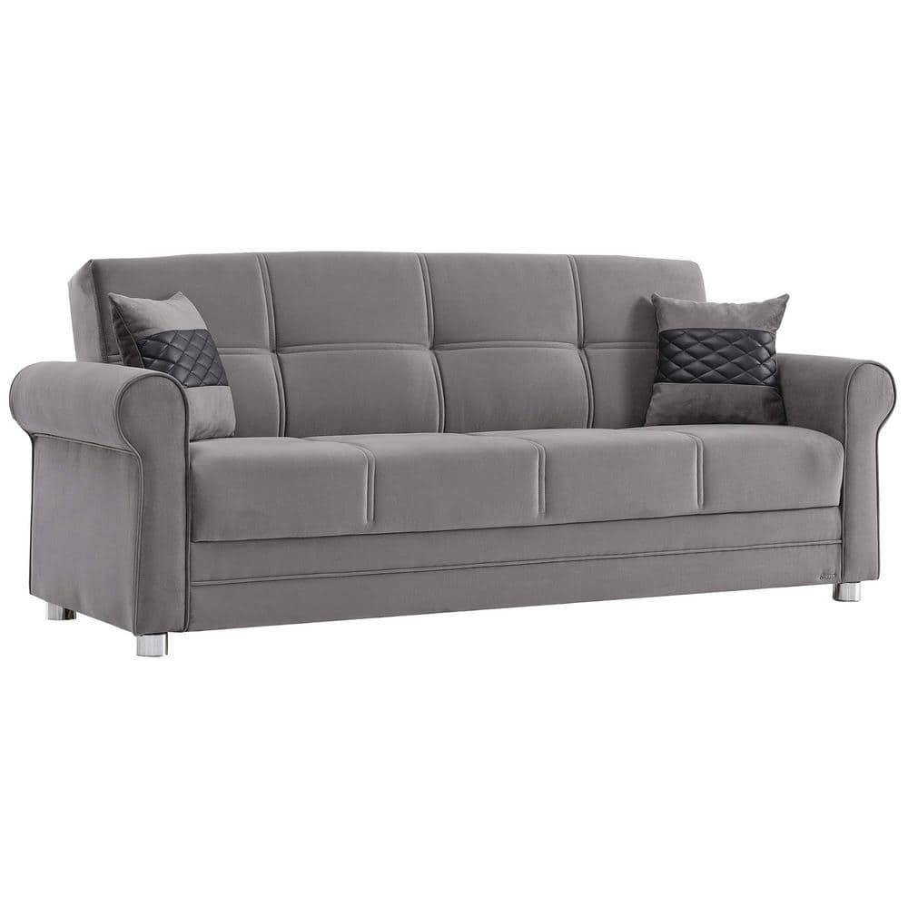 Ottomanson Alex Collection Convertible 89 in. Grey Microfiber 3-Seater ...