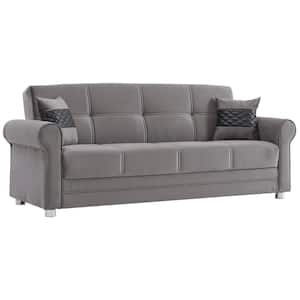 Alex Collection Convertible 89 in. Grey Microfiber 3-Seater Twin Sleeper Sofa Bed with Storage