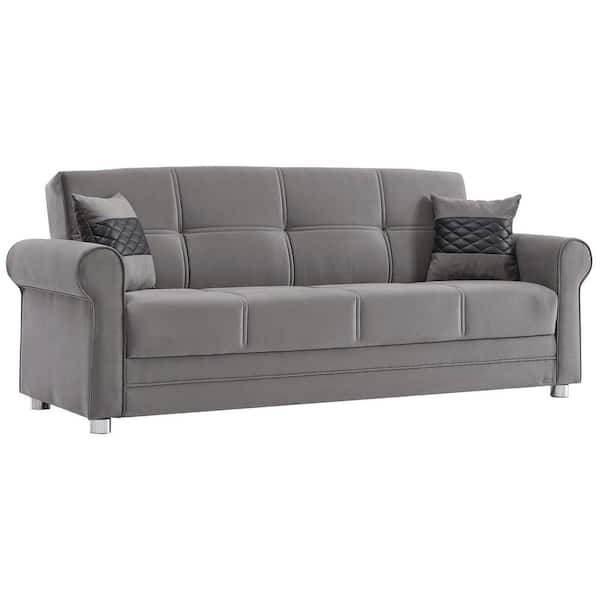 Ottomanson Alex Collection Convertible 89 in. Grey Microfiber 3-Seater Twin Sleeper Sofa Bed with Storage