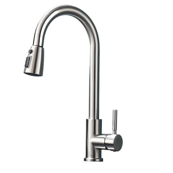 Aosspy Single Handle Pull-Down Sprayer Kitchen Sink Faucet in Brushed Nickel