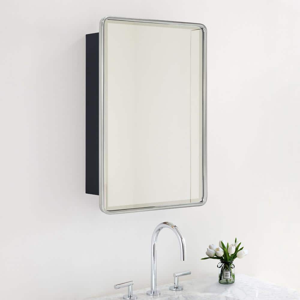 Eldee 16 in. W x 24 in. H Surface Mount Rectangular Metal Framed Bathroom Medicine Cabinet with Mirror in Brushed Nickel price history on PriceWatchPro