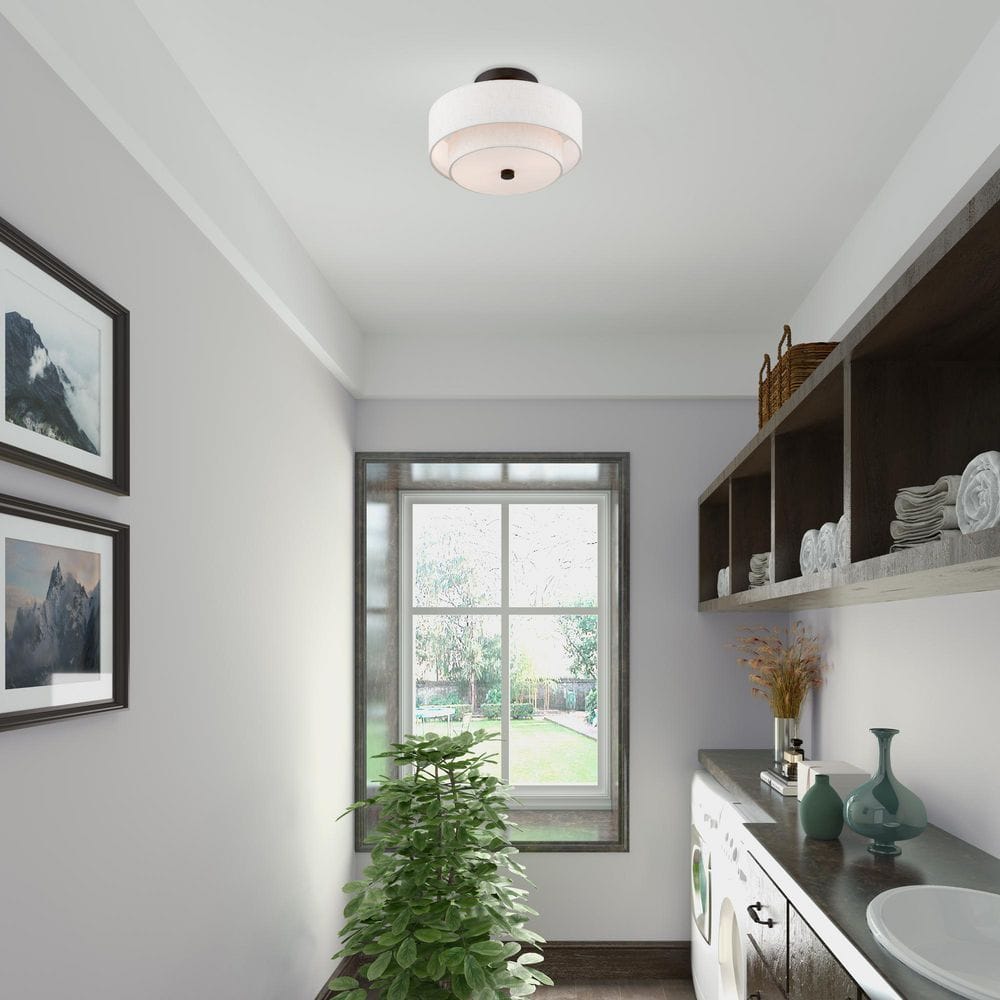 English Bronze Drum Ceiling Mount with Glass Diffuser