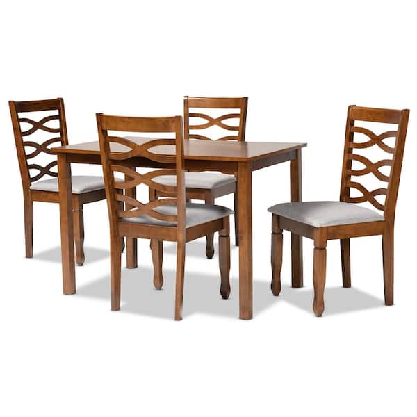 Baxton Studio Lanier 5-Piece Grey and Walnut Brown Dining Set