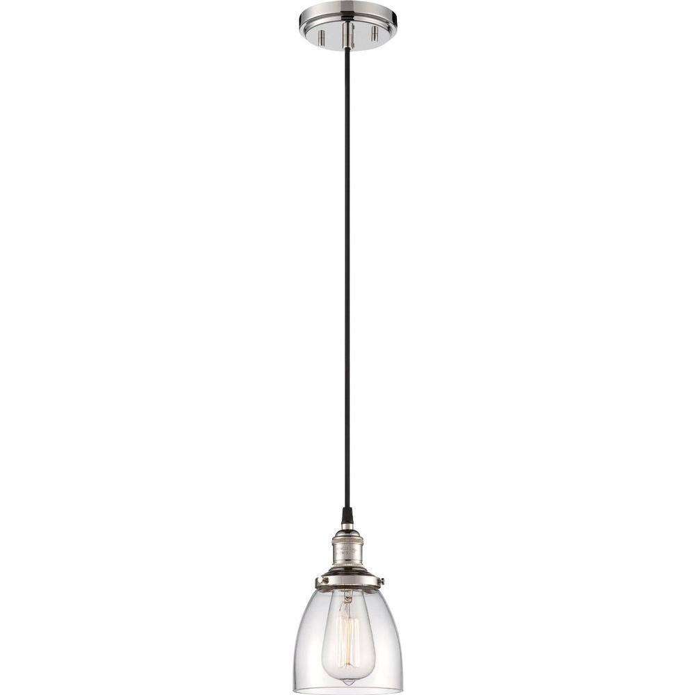 Polished Nickel Vintage 1-Light Pendant with Clear Glass Shade