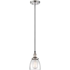 Vintage 100-Watt 1-Light Polished Nickel Shaded Pendant Light with Clear Glass Shade, 1 Bulb Included