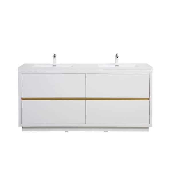 Lafarre 70.87 in. W x 19.69 in. D Double Sink Floating White Bath Vanity with White Stone Resin Top Assembled