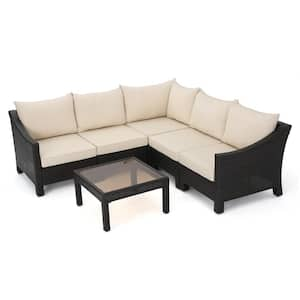 Antibes Multi Brown 6-Piece Wicker Outdoor Patio Sectional Set with Beige Cushions