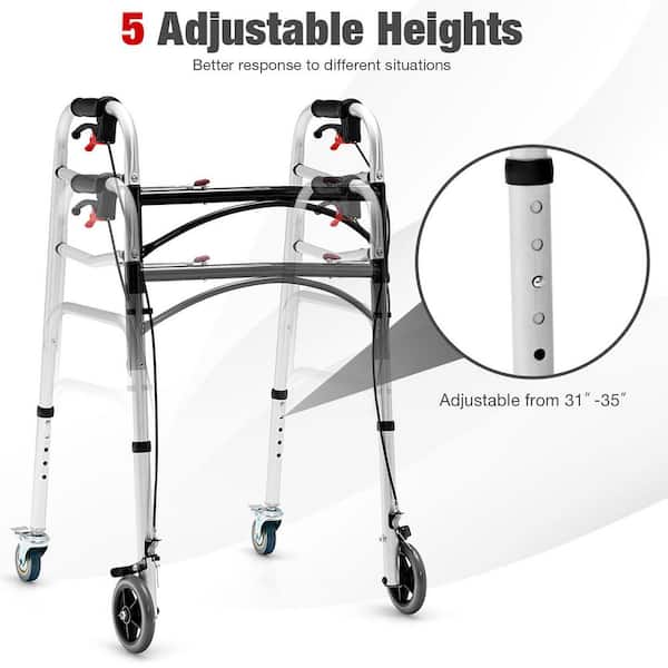 Gymax Standard 4-Wheels Rollator Walker 2-Button Folding