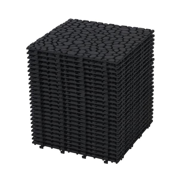 GOGEXX 1ft. x1ft. PVC Deck Tiles In Black 12 of Tiles Interlocking Flooring Pebble Stone Pattern Outdoor Anti-slip（24 PCS）