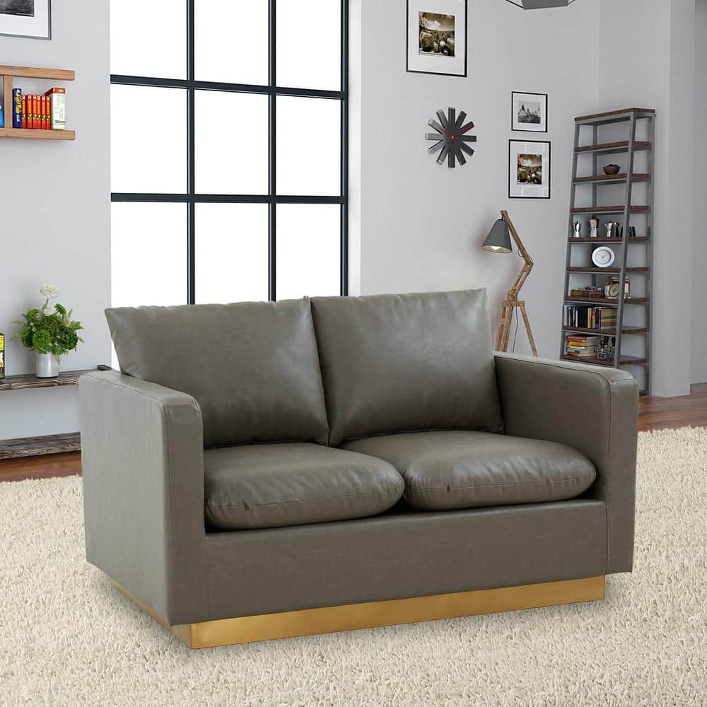 Gray Faux Leather Track Arm Loveseat with Removable Cushions