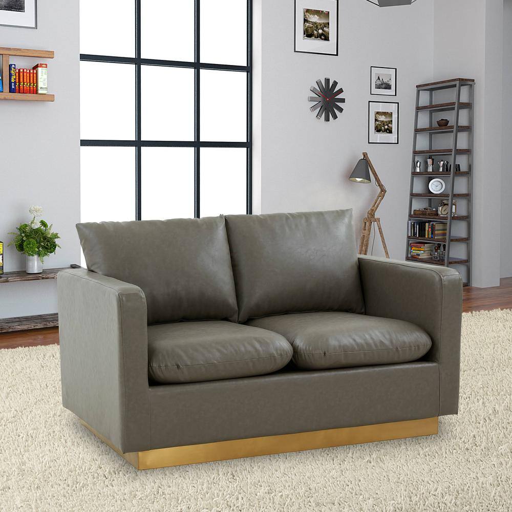 Gray Faux Leather Track Arm Loveseat with Removable Cushions
