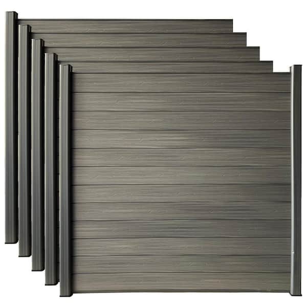 LH EP Complete Kit 6 ft. x 6 ft. Wood Grain Castle Gray WPC Composite Fence Panel w/Bottom Squared Holders Post Kits (5 set)