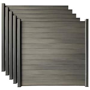 Complete Kit 6 ft. x 6 ft. Wood Grain Castle Gray WPC Composite Fence Panel w/Bottom Squared Holders Post Kits (5 set)