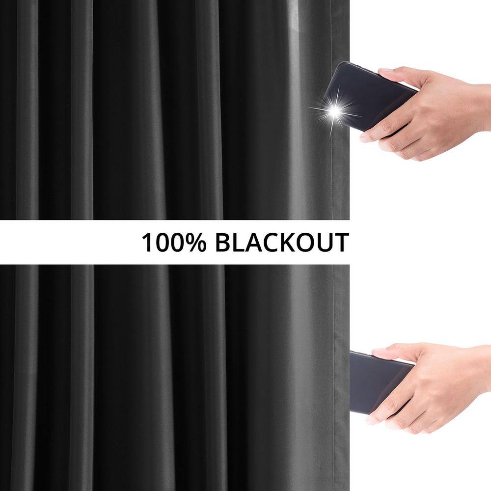 Deep Black Velvet Polyester Blackout Puddle Length Curtains