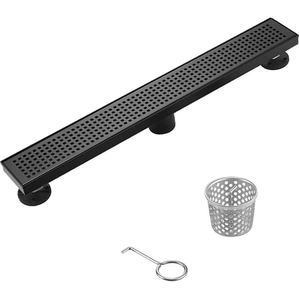 Elegante Drain Collection 32 in. Linear Stainless Steel Shower Drain with Square Hole Pattern, Matte Black