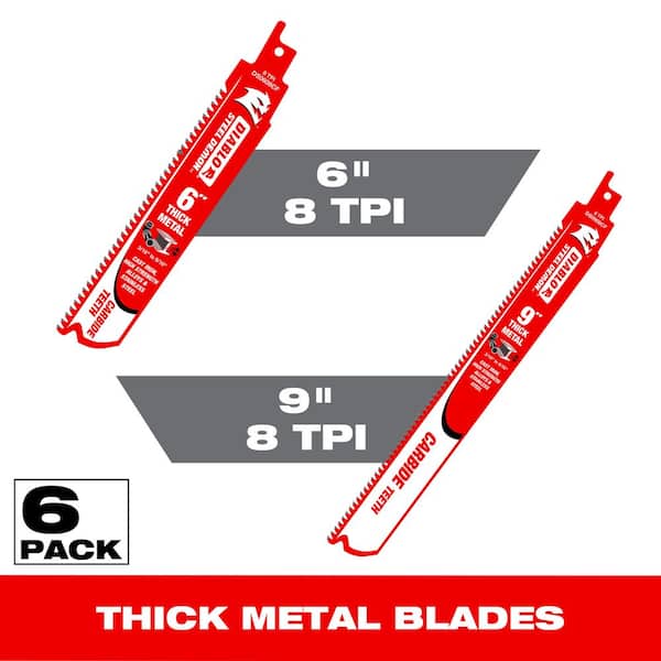 DIABLO 6 in. and 9 in. 8 TPI Steel Demon Carbide Recip Blades for Thick Metal (3/16 in. tp 9/16 in.) Cutting (6-Pack)