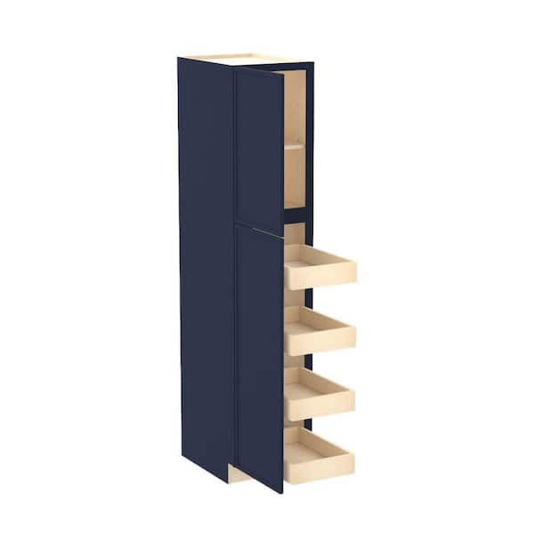 Home Decorators Collection Franklin 18 in. W x 24 in. D x 84 in. H Assembled Plywood Pantry Kitchen Cabinet in Vessel Blue with 4ROT Soft Close LH