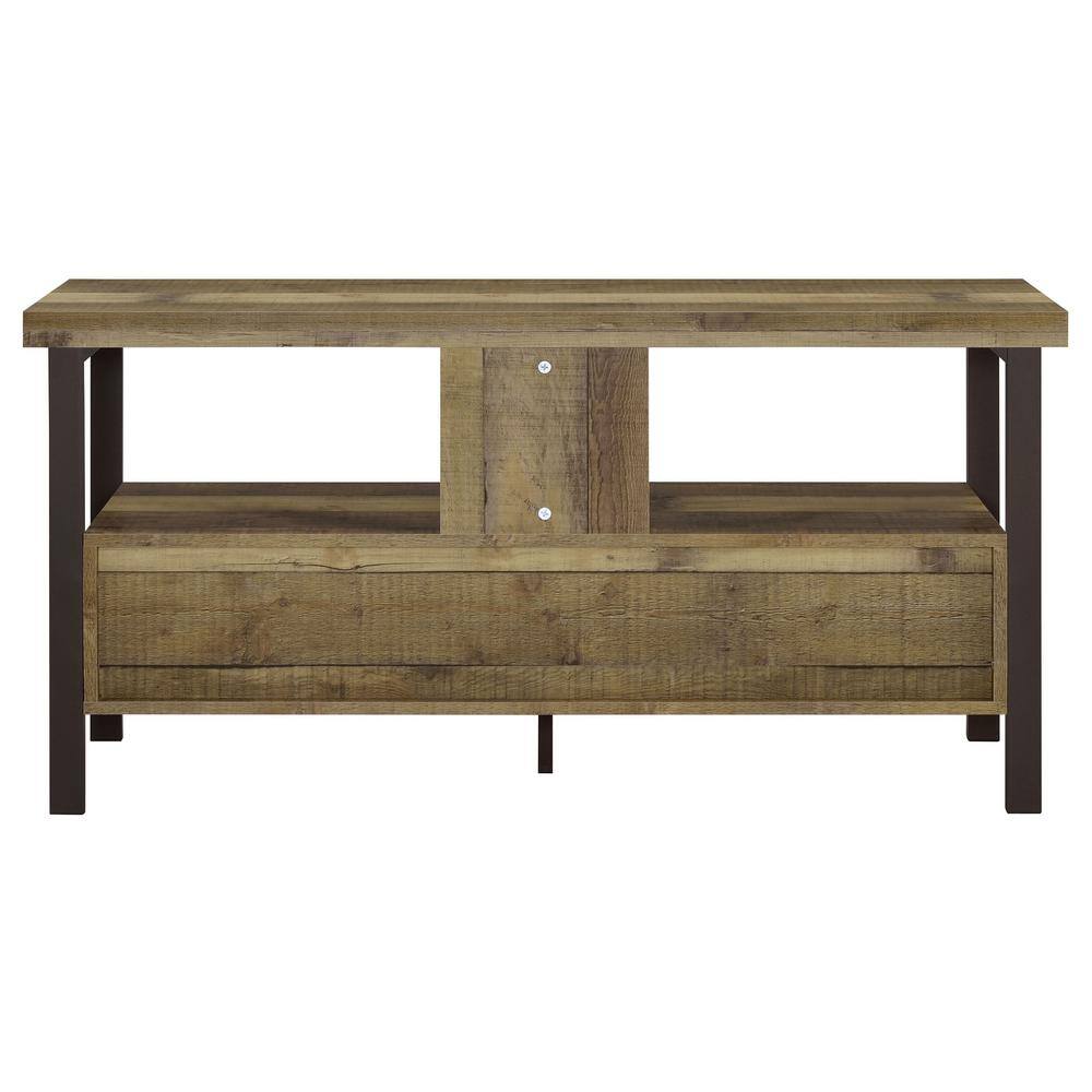 Transitional Weathered Pine TV Console with Black Legs and Storage Drawers